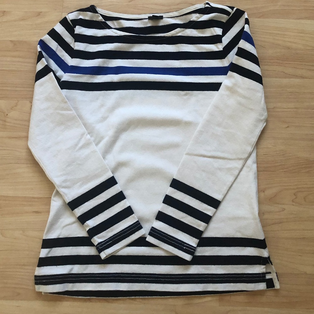Blue & White Striped J. Crew 3/4 Sleeve Shirt